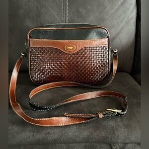 Vintage Rare Bally Leather Cross Body Purse Black & Brown Basket Weave Zipper